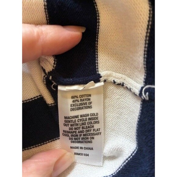 Kim Rogers Intarsia Stripe Crewneck Sweater Sequin Bow Graphic White Blue XLarge - Picture 5 of 5